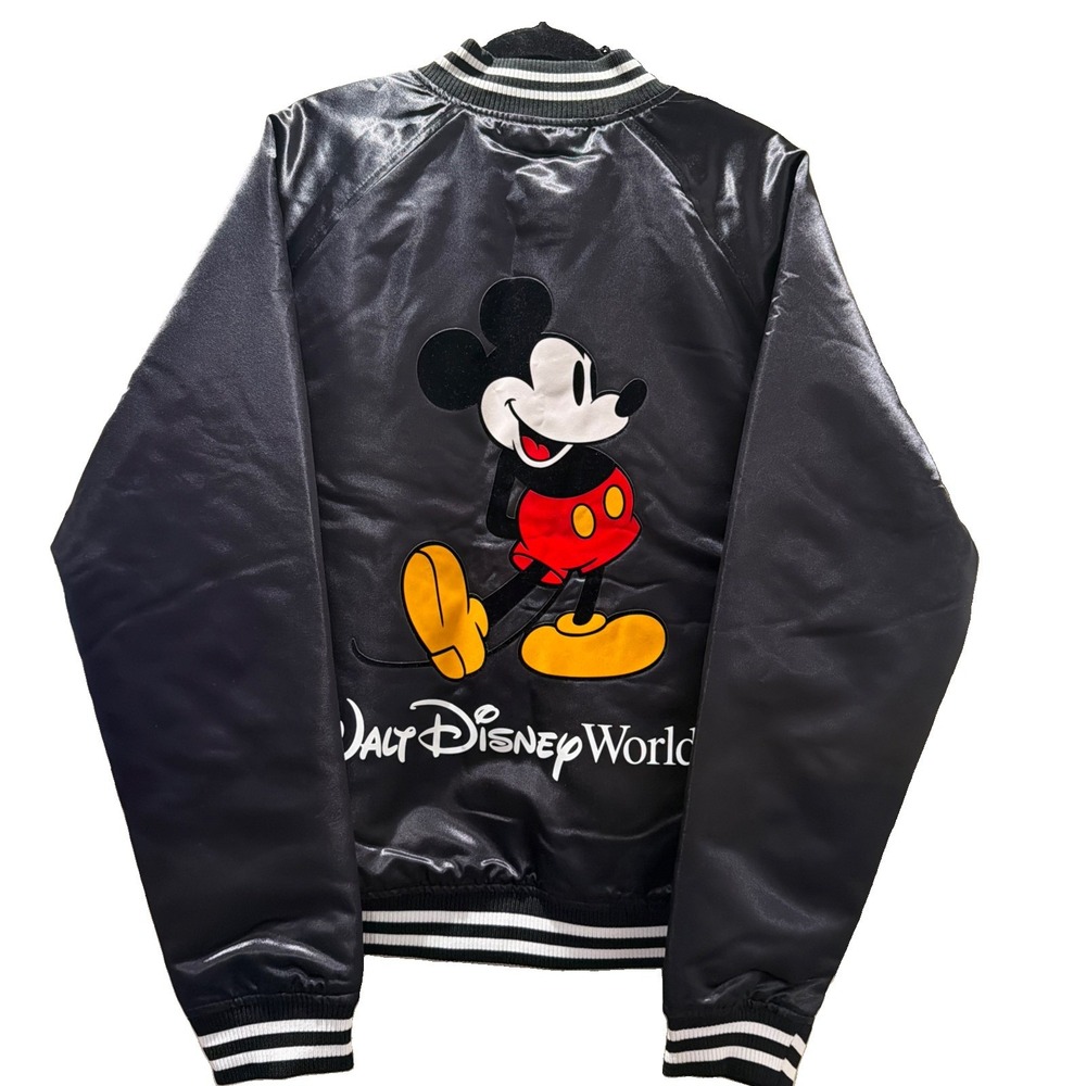 Disney Park Mickey Mouse Walt Disney World Satin Varsity Bomber Jacket Men L NWT